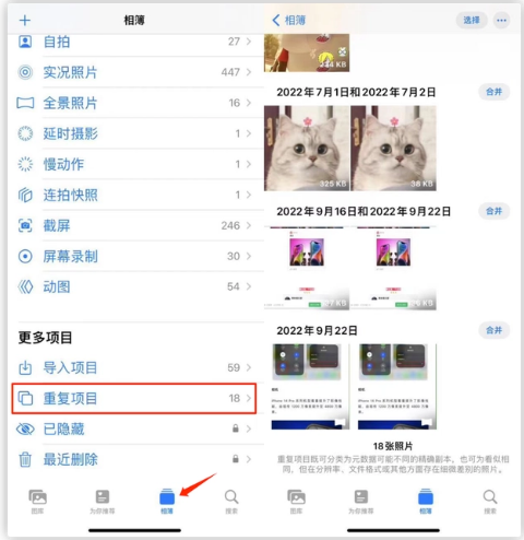 曲靖苹果手机维修分享iOS 16 中相册重复项目功能使用方法 