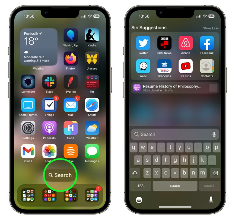曲靖苹果手机维修分享升级到 iOS 16 后，如何删除主屏幕上的搜索按钮 
